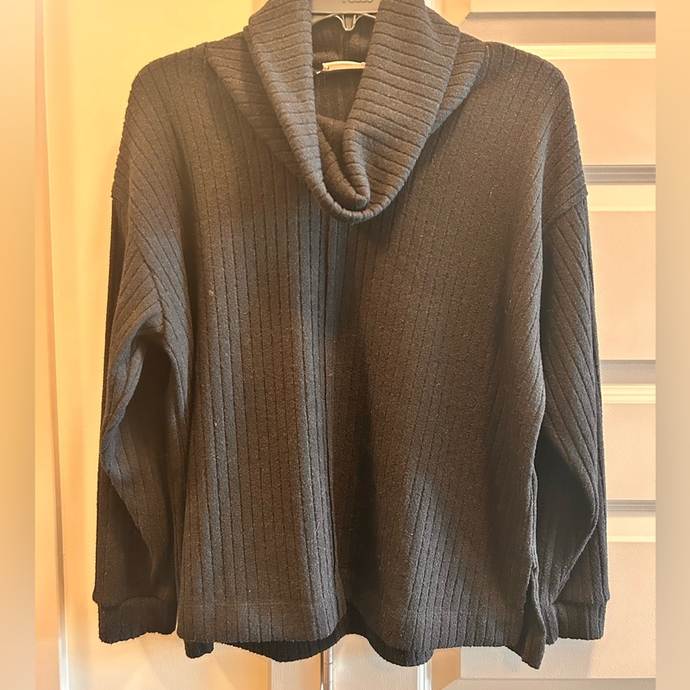 Lush Black Ribbed Cowl Neck Sweater